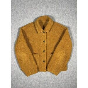 Uniqlo Women's Mustard Yellow Teddy Bear Warm Winter Coat Jacket Size Small